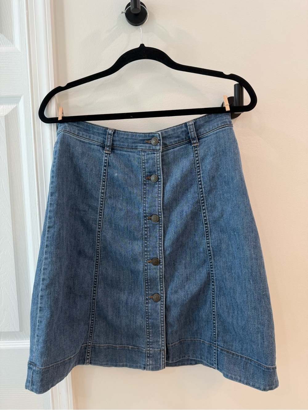Chaps Blue Button-Front A-Line Denim Skirt
